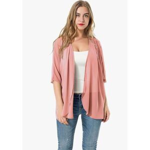 Women's Sheer Chiffon Kimono Cardigan - Short Sleeve Beachwear Cover Up